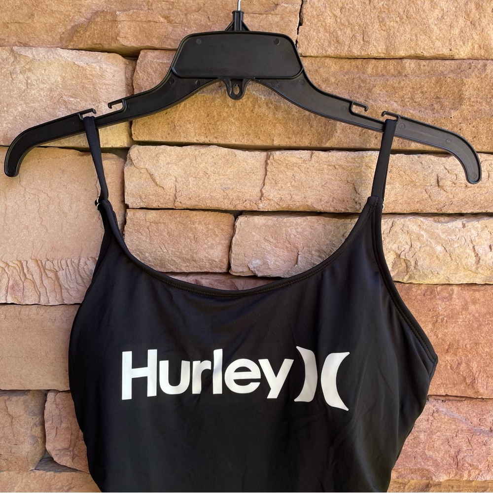 Hurley black white logo one piece side cinch swimsuit NWT Women S, M, XL - Picture 10 of 13